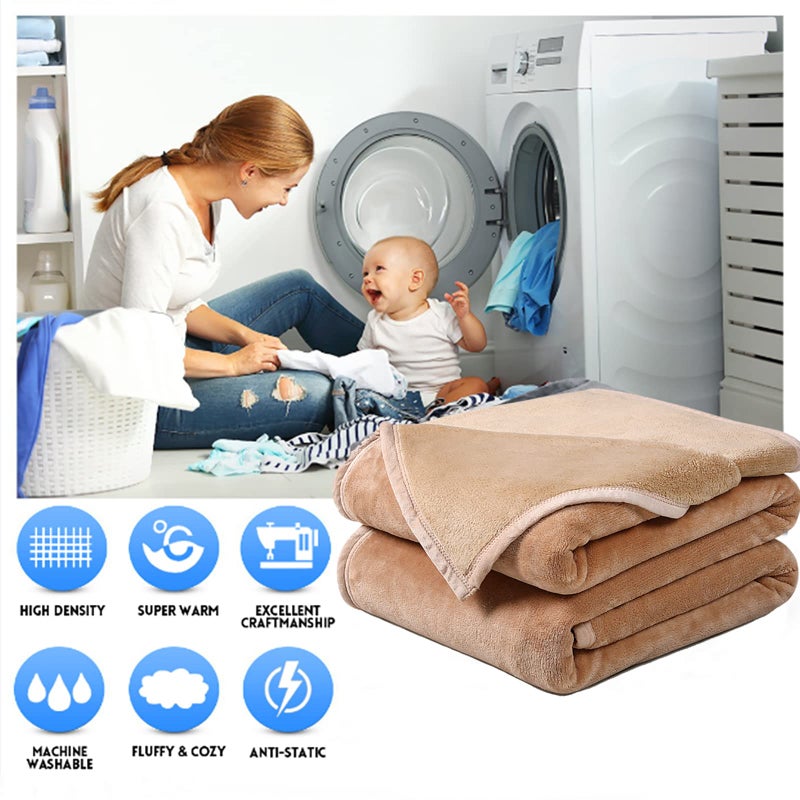 EASELAND Soft Twin Size Blanket All Season Warm Fuzzy Microplush Lightweight Thermal Fleece Blankets for Couch Bed Sofa,66x90 Inches,Camel - Image 2